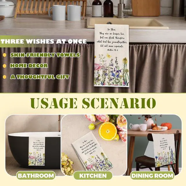 Alt view image 4 of 6 - Christian Floral Kitchen Towels, Retro Wildflowers Dish Towel for Kitchen Bathroom, Vintage Bible Verse Decorative Hand Towels, Religious Fast Drying Tea Towel, Spring Gifts Home Decor-S07