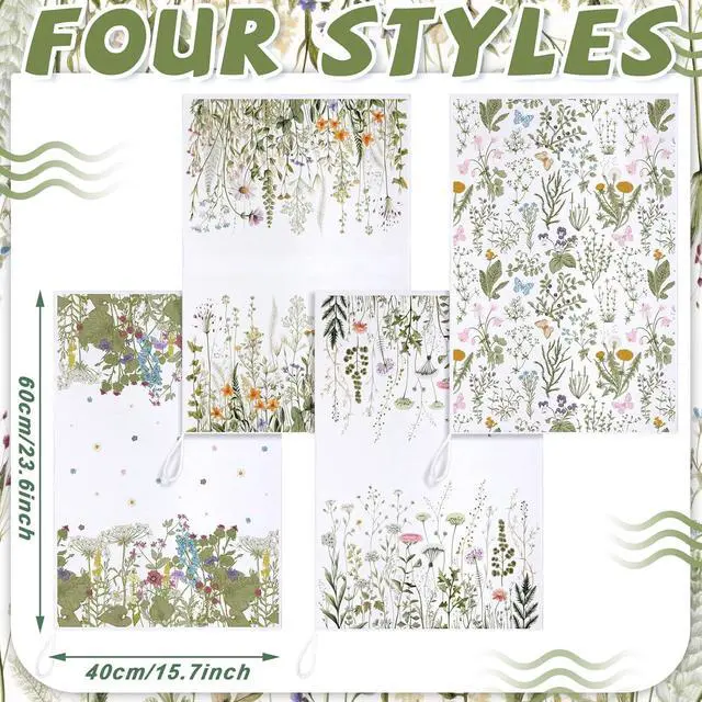 Alt view image 3 of 7 - Bencailor 4 Pcs Wildflower Kitchen Towels Floral Hand Tea Towels Gifts | White Green Leaves Dishcloths Fast Drying Decorative Set Decor Housewarming Gift for Cooking Kitchen Bathroom