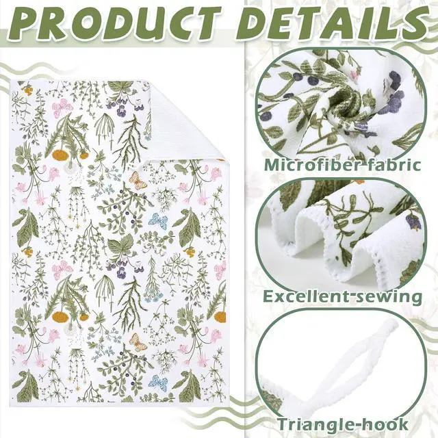 Alt view image 5 of 7 - Bencailor 4 Pcs Wildflower Kitchen Towels Floral Hand Tea Towels Gifts | White Green Leaves Dishcloths Fast Drying Decorative Set Decor Housewarming Gift for Cooking Kitchen Bathroom