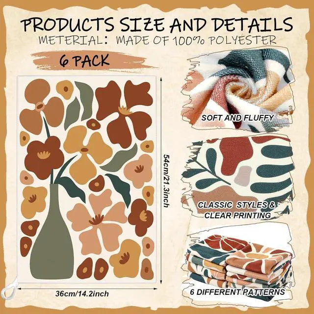 Alt view image 3 of 6 - Breling 6 Pack Boho Floral Kitchen Towels, Vintage Dish Towels 14x21 Inch | Decorative Hand Cloths for Drying Dishes, Rustic Cotton Linen for Cooking, Charming Housewarming Gift for Bathroom Decor