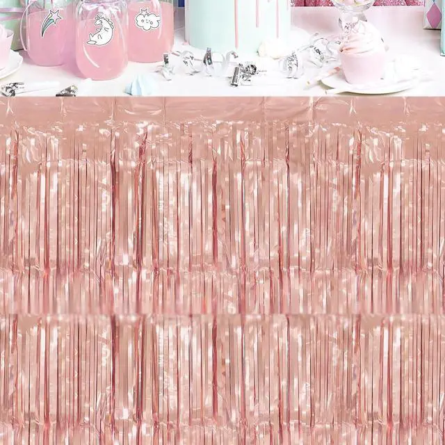 Alt view image 7 of 7 - timecity 2 Packs Rose Gold Table Skirts Metallic Foil Fringe Table Skirt Streamer Backdrop for Bachelorette Valentine's Day Birthday Bridal Shower Engagement Party Decorations, 29.5x108 Inch