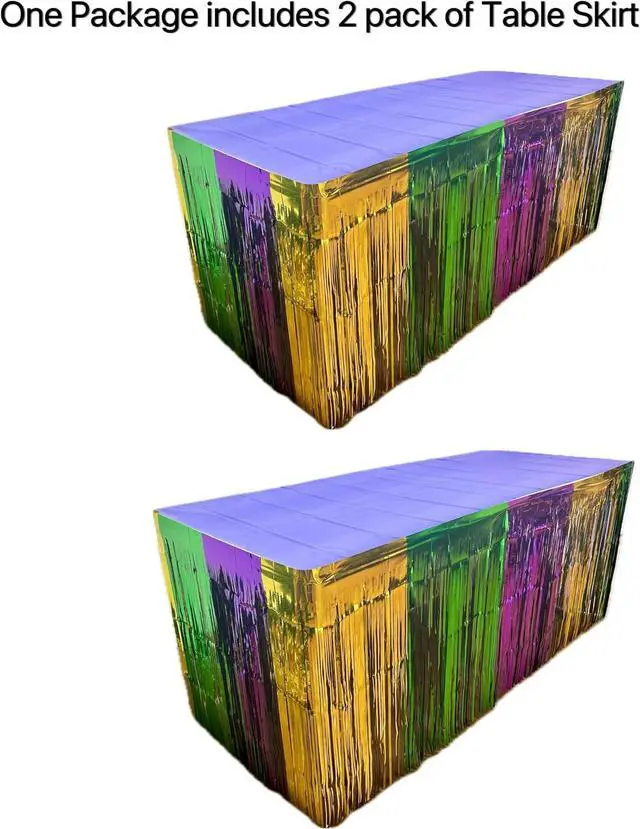 Alt view image 3 of 7 - Giftexpress 2-pk Mardi Gras Metallic Fringe Table Skirts, Mardi Gras Party Table Skirt, Mardi Gras Table Decoration