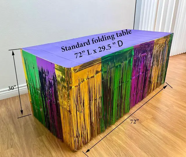 Alt view image 4 of 7 - Giftexpress 2-pk Mardi Gras Metallic Fringe Table Skirts, Mardi Gras Party Table Skirt, Mardi Gras Table Decoration