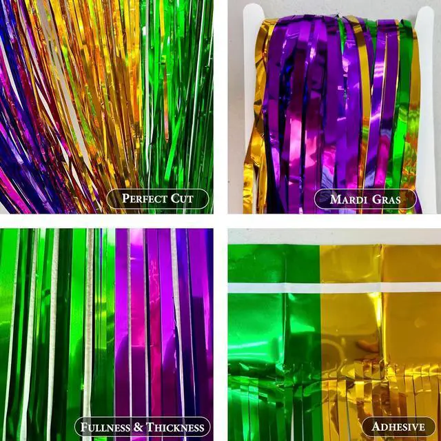 Alt view image 5 of 7 - Giftexpress 2-pk Mardi Gras Metallic Fringe Table Skirts, Mardi Gras Party Table Skirt, Mardi Gras Table Decoration