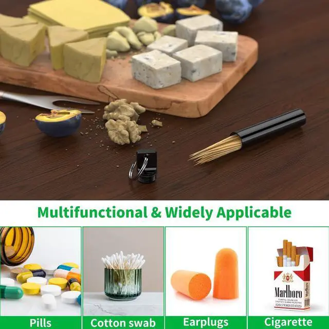 Alt view image 3 of 7 - Metal Portable Toothpick Holder Box 3 Pieces ,Pocket Waterproof Case Toothpicks Container with Keychain for Outdoor Picnic and Camping travel purse Ear Wax Removal Tool Case Needle Holder cotton swab