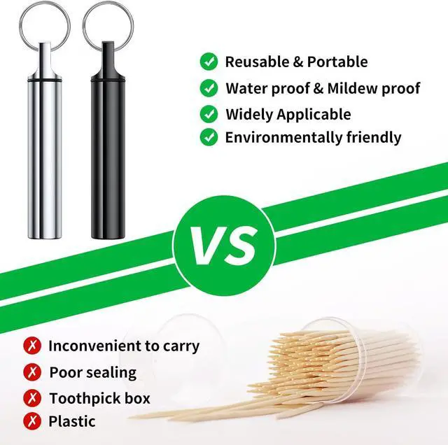 Alt view image 6 of 7 - Metal Portable Toothpick Holder Box 3 Pieces ,Pocket Waterproof Case Toothpicks Container with Keychain for Outdoor Picnic and Camping travel purse Ear Wax Removal Tool Case Needle Holder cotton swab