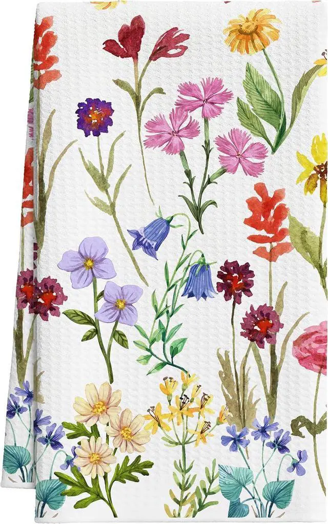 Main image of Wildflower Tea Towels For Kitchen, Vintage Floral Decorative Towel, 01 | Retro Flower Hand Dish Towels Decorations For Home Bathroom, Pretty Housewarming Gifts For Holiday Thanksgiving Christmas