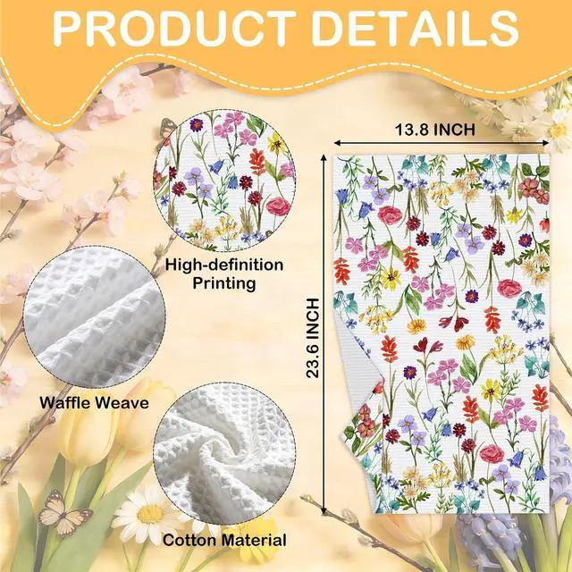 Alt view image 2 of 6 - Wildflower Tea Towels For Kitchen, Vintage Floral Decorative Towel, 01 | Retro Flower Hand Dish Towels Decorations For Home Bathroom, Pretty Housewarming Gifts For Holiday Thanksgiving Christmas