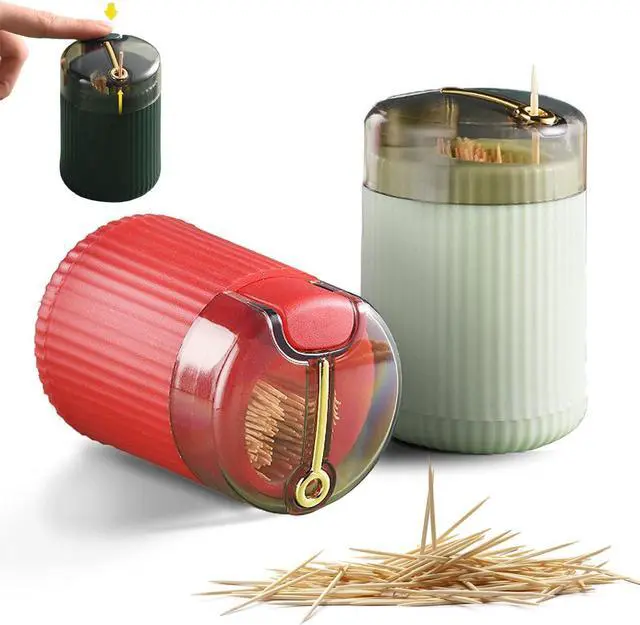 Main image of Automatic Toothpick Dispenser Holder with Toothpicks, Pop Up Toothpick Dispenser, Toothpicks Container Storage Box - Christmas Decoration (Light Green+Red)