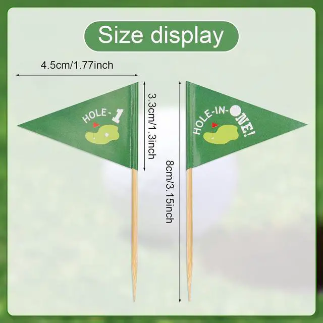 Alt view image 2 of 6 - 50pcs Golf Themed Toothpick Flags, Paper Golf Flag Cocktail Picks Green Golf Cupcake Toppers Flags Golf Flag Toothpicks Golf Flag Decorations for Cupcakes 1st Birthday Cake Food Bar Decor