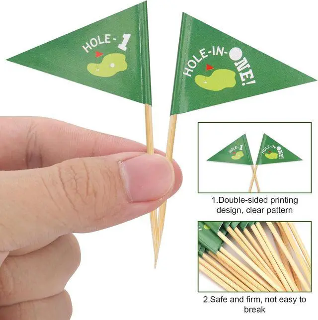 Alt view image 3 of 6 - 50pcs Golf Themed Toothpick Flags, Paper Golf Flag Cocktail Picks Green Golf Cupcake Toppers Flags Golf Flag Toothpicks Golf Flag Decorations for Cupcakes 1st Birthday Cake Food Bar Decor