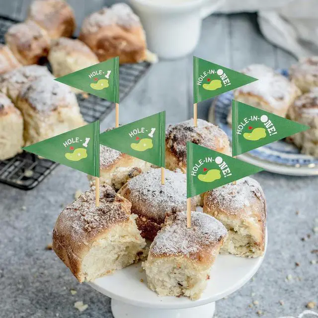 Alt view image 4 of 6 - 50pcs Golf Themed Toothpick Flags, Paper Golf Flag Cocktail Picks Green Golf Cupcake Toppers Flags Golf Flag Toothpicks Golf Flag Decorations for Cupcakes 1st Birthday Cake Food Bar Decor