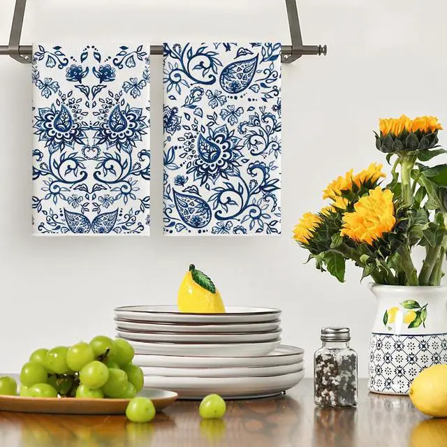 Alt view image 2 of 6 - Artoid Mode Beige Floral Paisley Kitchen Towels Dish Towels, 18x26 Inch Seasonal Spring Decoration Hand Towels Set of 2