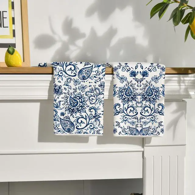 Alt view image 3 of 6 - Artoid Mode Beige Floral Paisley Kitchen Towels Dish Towels, 18x26 Inch Seasonal Spring Decoration Hand Towels Set of 2