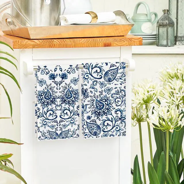 Alt view image 4 of 6 - Artoid Mode Beige Floral Paisley Kitchen Towels Dish Towels, 18x26 Inch Seasonal Spring Decoration Hand Towels Set of 2