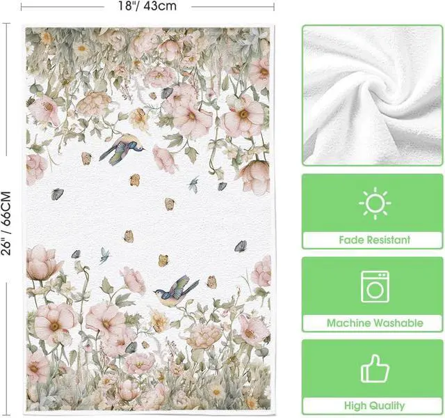 Alt view image 6 of 6 - Artoid Mode Floral Bird Butterfly Spring Kitchen Towels Dish Towels, 18x26 Inch Farmhouse Summer Decoration Cleaning Set of 2