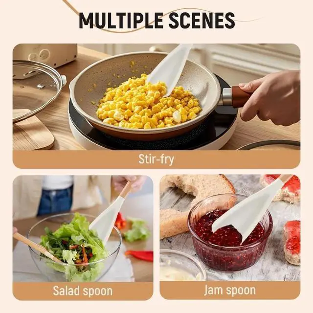 Alt view image 2 of 6 - Cedar and Ash Spoonula,Multifunction Spatula Cooking Spoon,Non stick Flat Serving Spoons, Heat Resistant Kitchen Cucharras for Mixing, Stiring, Scooping, Scraping, Basting (2 Black)