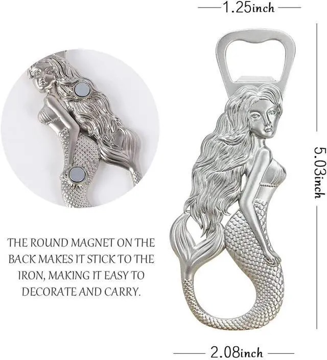 Alt view image 2 of 7 - Mermaid Bottle Opener - Heavy Duty Beer Openers Fridge Magnet, Vintage Rustic Style Wine and Cap for Christmas, Home Party,Life Decor Kitchen