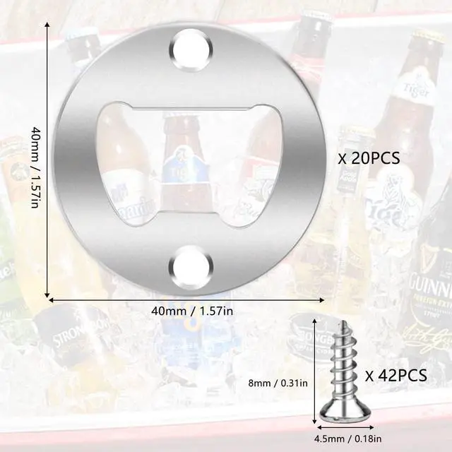 Alt view image 3 of 7 - 20 Set Stainless Steel Bottle Opener Insert Kits Metal Beer Bottle Opener Beer Wine Hardware Parts with 42Pcs Screws for DIY Resin Mould Kit Bottle Opener (Silver)