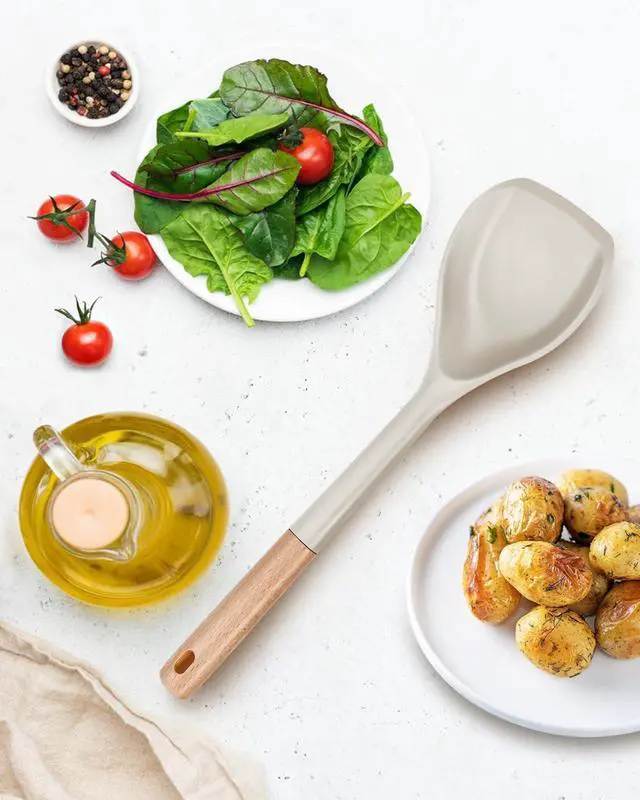 Alt view image 7 of 7 - Badiano Nonstick Silicone Wok Spatula, Flexible Edge for Pans,13 in, Khaki | Food Grade,Slip Resistant comfortable Wooden Handle, Heat Resistant BPA-Free Kitchen Spatulas for Cooking