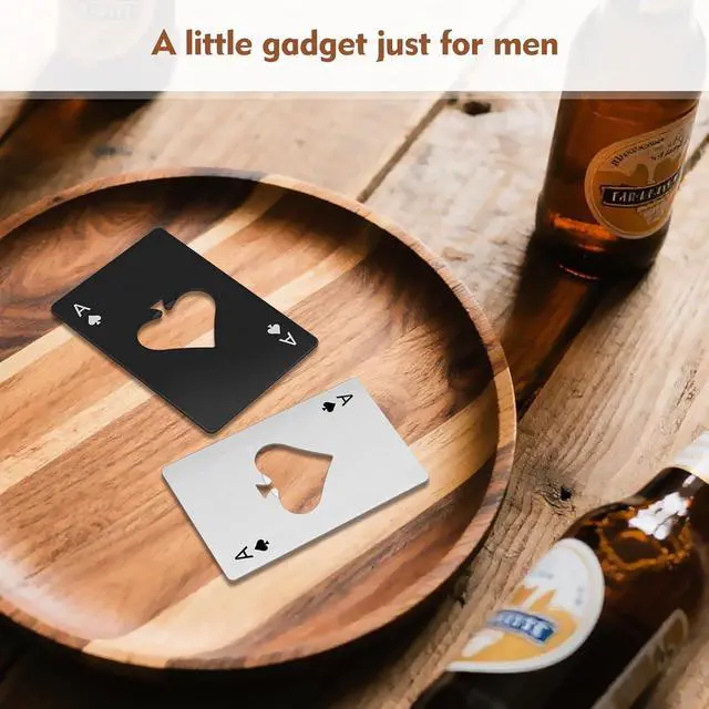 Alt view image 7 of 7 - 6PCS Card Bottle Openers, 3 Black & 3 Silver Poker Themed Cap Openers | Stainless Steel Credit Card Size Beer Bottle Opener, Ace of Spades Design, Destapadores De Cerveza for Wallet Pocket