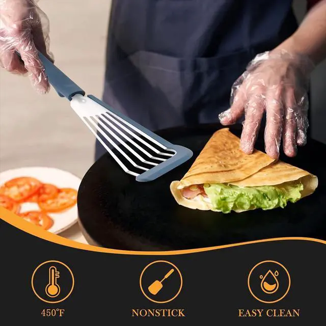 Alt view image 5 of 7 - Thin Flexible & Sturdy Fish Spatula Stainless Steel with Silicone Coated Edge for Kitchen Cooking Use Nonstick Fish Spatula Egg Flipper, Silicone Handle Heat Resistant Dishwasher Safe-Blue, Silver