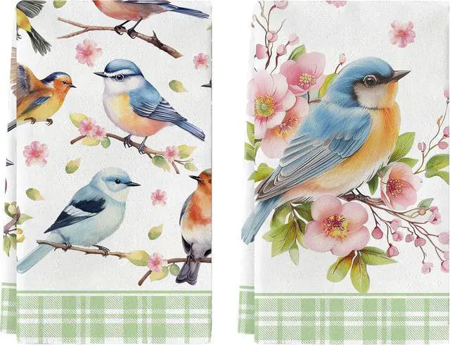 Main image of Bird Kitchen Towels, Floral Spring Kitchen Bathroom Dish Towels, 2-Pack, 18x26 Inch, Multicolor, Polyester