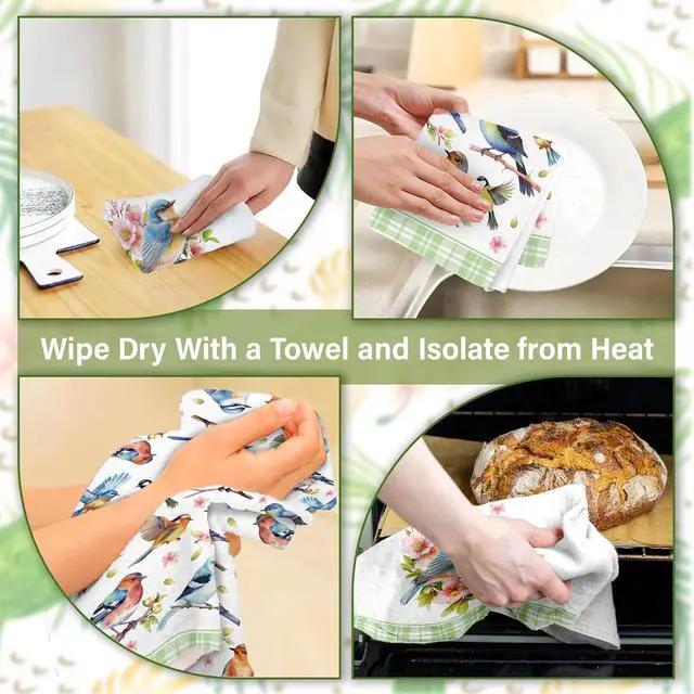Alt view image 3 of 7 - Bird Kitchen Towels, Floral Spring Kitchen Bathroom Dish Towels, 2-Pack, 18x26 Inch, Multicolor, Polyester