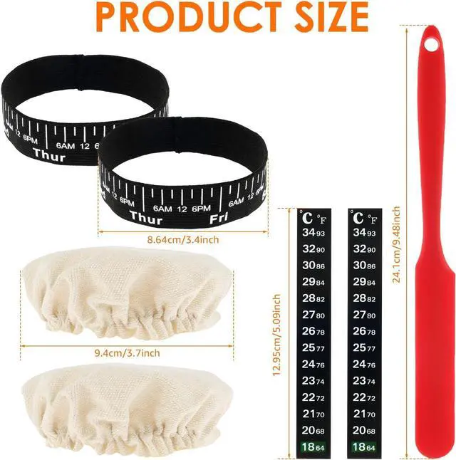 Alt view image 3 of 7 - 7pcs Replacement Set for Sourdough Starter Jar, Sourdough Starter Kit with Cloth Cap Silicone Spatula Date Band Temperature Paper for Yeast Bread Baking Supplies