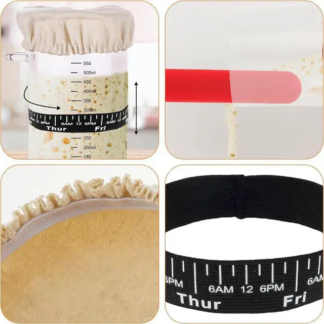 Alt view image 6 of 7 - 7pcs Replacement Set for Sourdough Starter Jar, Sourdough Starter Kit with Cloth Cap Silicone Spatula Date Band Temperature Paper for Yeast Bread Baking Supplies