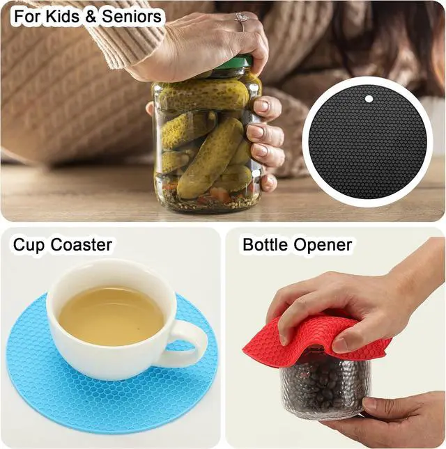 Alt view image 5 of 6 - uxcell 4pcs Silicone Jar Opener Pads, 17.5cm/7" Texture Can Opener Multipurpose Round Bottle Lid Opener Non-Slip Coasters for Weak Hands Seniors Children, Black