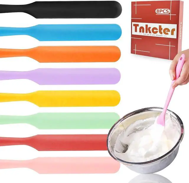 Main image of 8 Pack Silicone Spatula Kit with Rubber Scraper for Baking Jars | Soft Silicone Material,Long Handle Design,Kitchen Baking Tool,Waxing Accessory,Jar Blender Use
