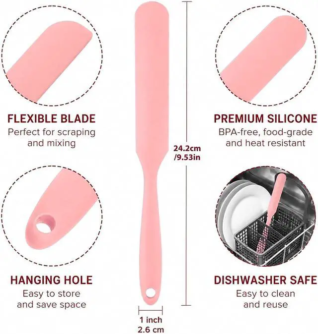 Alt view image 2 of 6 - 8 Pack Silicone Spatula Kit with Rubber Scraper for Baking Jars | Soft Silicone Material,Long Handle Design,Kitchen Baking Tool,Waxing Accessory,Jar Blender Use