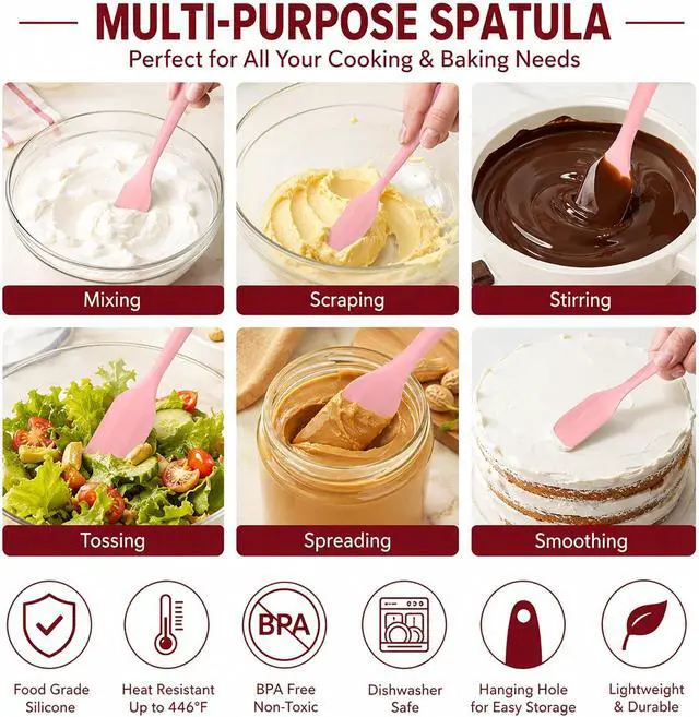 Alt view image 3 of 6 - 8 Pack Silicone Spatula Kit with Rubber Scraper for Baking Jars | Soft Silicone Material,Long Handle Design,Kitchen Baking Tool,Waxing Accessory,Jar Blender Use