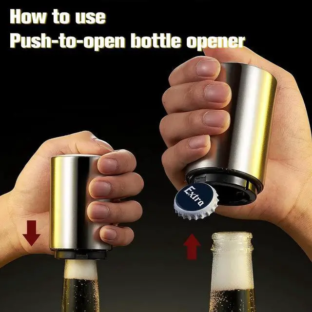 Alt view image 4 of 5 - Magnetic Beer Bottle Opener with Automatic Cap Catcher, Ultra Premium Stainless Steel Soda & Beer Bottle Opener, Push & Pull Convenient Design Bar Accessory (2 pcs)