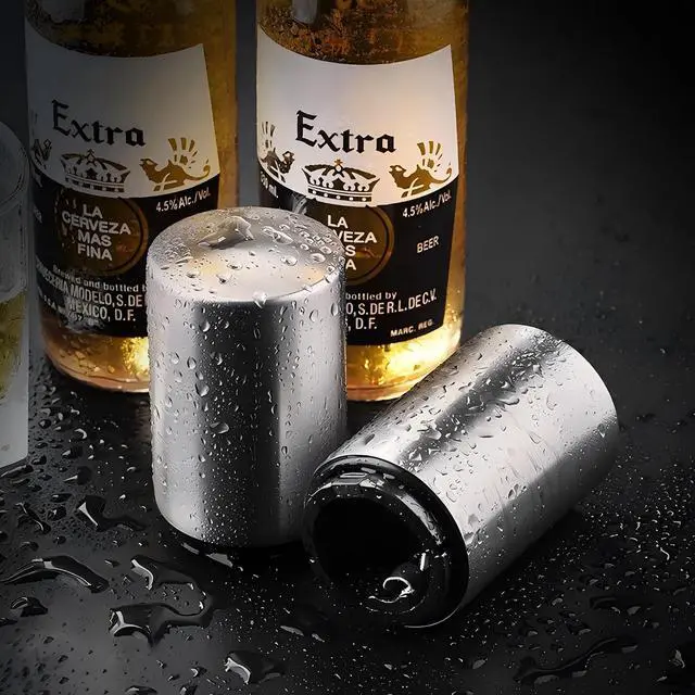 Alt view image 2 of 5 - Magnetic Beer Bottle Opener with Automatic Cap Catcher, Ultra Premium Stainless Steel Soda & Beer Bottle Opener, Push & Pull Convenient Design Bar Accessory (2 pcs)
