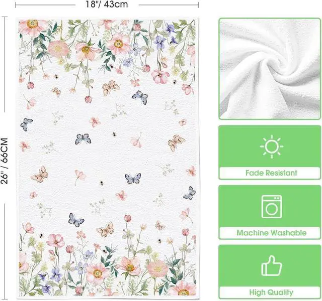Alt view image 6 of 6 - Artoid Mode Floral Leaves Butterfly Spring Kitchen Towels Dish Towels, 18x26 Inch Seasonal Summer Decoration Hand Towels Set of 2