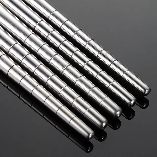 Alt view image 2 of 6 - 5 Pairs Stainless Steel Chopsticks, 304 Metal Reusable Chopsticks, Lightweight Hollow Design, Non-Slip Square Laser Etched, Dishwasher Safe Gift Set (Silver)