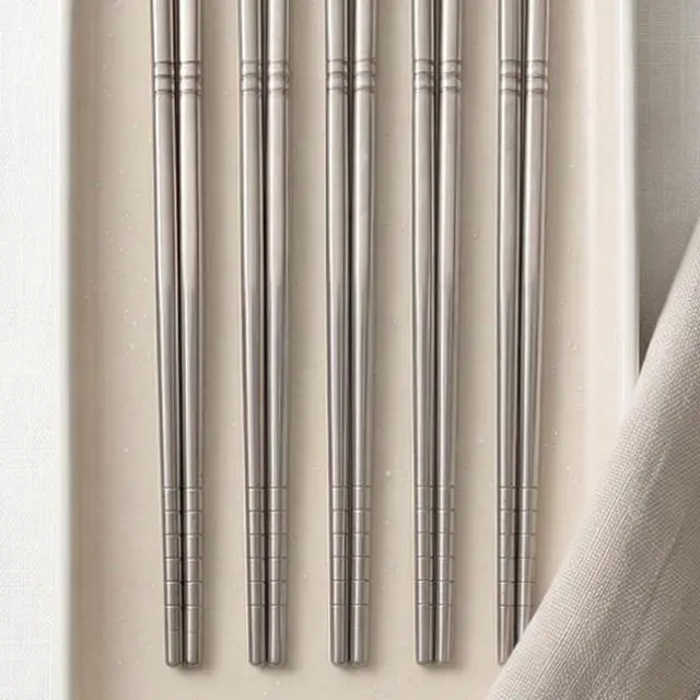 Alt view image 6 of 6 - 5 Pairs Stainless Steel Chopsticks, 304 Metal Reusable Chopsticks, Lightweight Hollow Design, Non-Slip Square Laser Etched, Dishwasher Safe Gift Set (Silver)