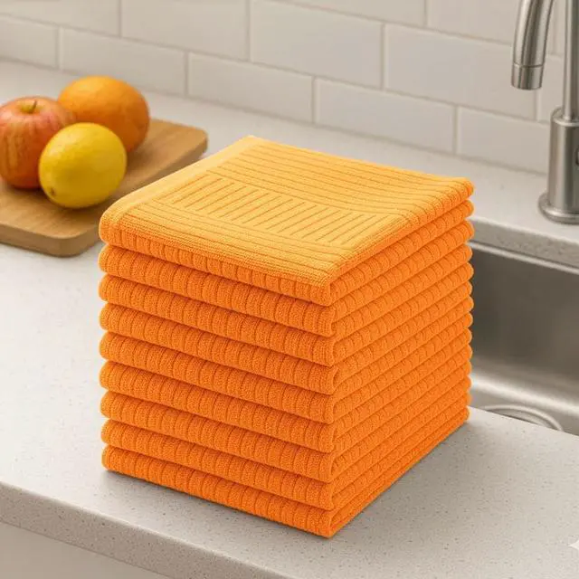 Alt view image 6 of 6 - DecorRack 100% Cotton Washcloths 12x12 in, Orange (10 Pack)