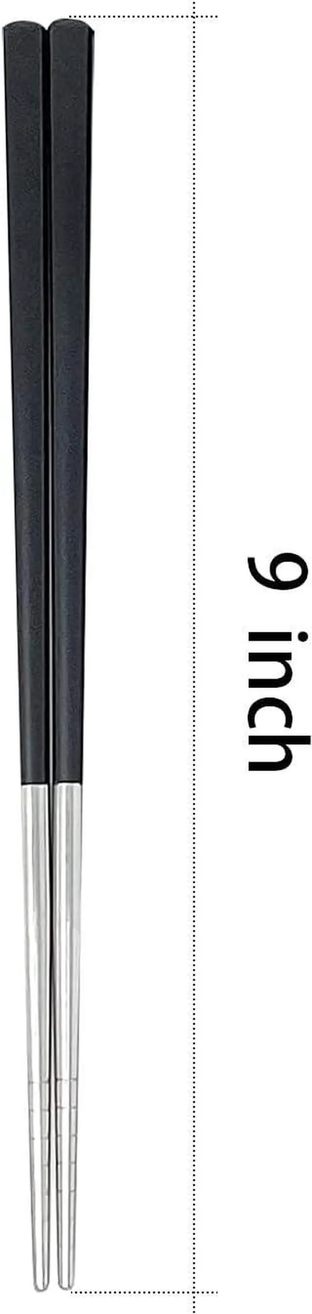 Alt view image 2 of 6 - Qinlang Reusable Chopsticks, Stainless Steel Tips/Fiber Glass Handles, Dishwasher Safe, Non-Slip Metal Chopsticks for Cooking Eating, 5 Pairs Gift Pack - Black