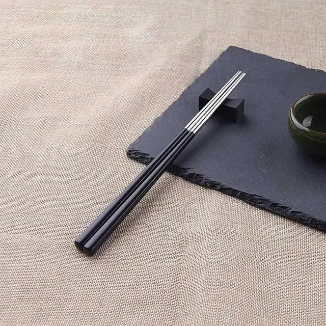 Alt view image 3 of 6 - Qinlang Reusable Chopsticks, Stainless Steel Tips/Fiber Glass Handles, Dishwasher Safe, Non-Slip Metal Chopsticks for Cooking Eating, 5 Pairs Gift Pack - Black