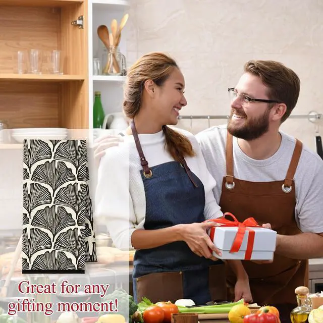 Alt view image 5 of 6 - Black Abstract Ginkgo Leaf Kitchen Towels, Boho Abstract Fanshaped Dish Tea Towels, Mid Century Modern Art Deco Decorative Hand Towel for Bathroom Kitchen, 16x24 Inch