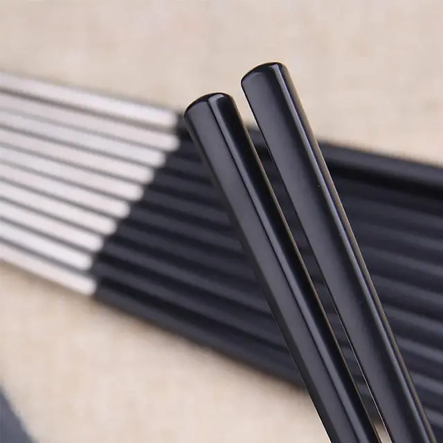 Alt view image 5 of 6 - Qinlang Reusable Chopsticks, Stainless Steel Tips/Fiber Glass Handles, Dishwasher Safe, Non-Slip Metal Chopsticks for Cooking Eating, 5 Pairs Gift Pack - Black