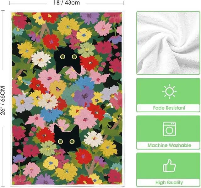 Alt view image 6 of 6 - Artoid Mode Floral Cat Wild Grass Spring Kitchen Towels Dish Towels, 18x26 Inch Farmhouse Summer Decoration Cleaning Set of 2