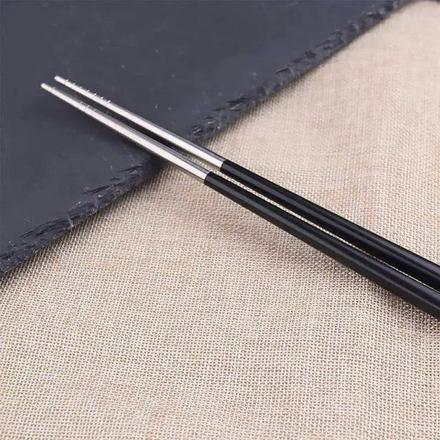 Alt view image 6 of 6 - Qinlang Reusable Chopsticks, Stainless Steel Tips/Fiber Glass Handles, Dishwasher Safe, Non-Slip Metal Chopsticks for Cooking Eating, 5 Pairs Gift Pack - Black