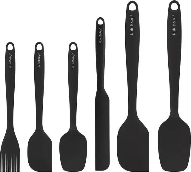Main image of Permanent Warranty Silicone Spatula Set of 6 Seamless One-Piece Non Stick Heat Resistant up 600°F Kitchen Utensils Cooking Baking (Black)