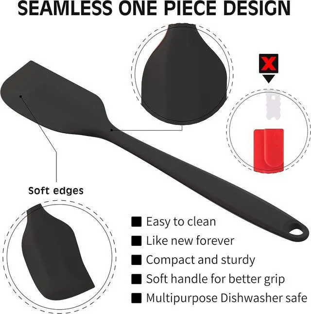 Alt view image 3 of 7 - Permanent Warranty Silicone Spatula Set of 6 Seamless One-Piece Non Stick Heat Resistant up 600°F Kitchen Utensils Cooking Baking (Black)