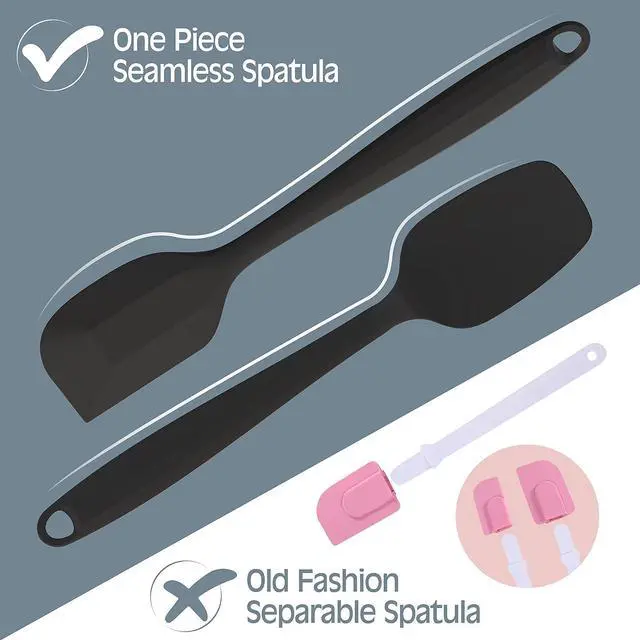 Alt view image 2 of 7 - Permanent Warranty Silicone Spatula Set of 6 Seamless One-Piece Non Stick Heat Resistant up 600°F Kitchen Utensils Cooking Baking (Black)