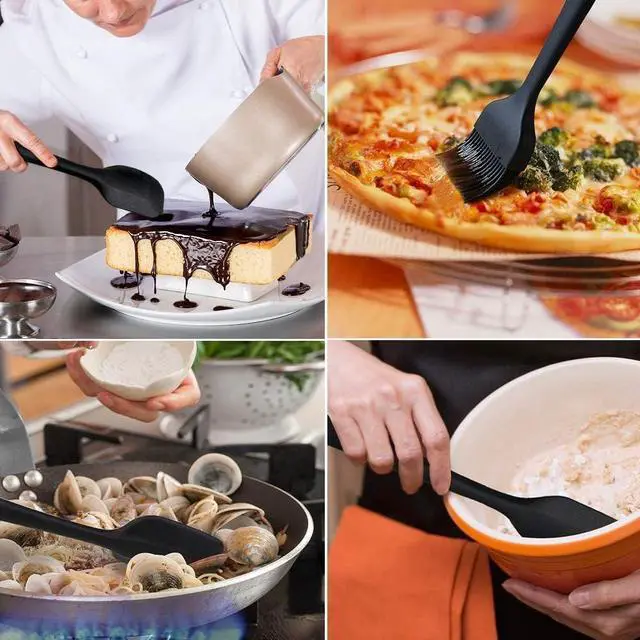 Alt view image 6 of 7 - Permanent Warranty Silicone Spatula Set of 6 Seamless One-Piece Non Stick Heat Resistant up 600°F Kitchen Utensils Cooking Baking (Black)